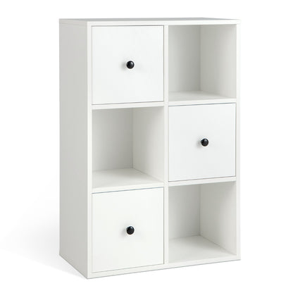 3-Tier Bookshelf with 3 Cubes &amp; 3 Drawers for Office-White