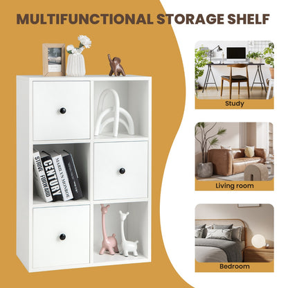 3-Tier Bookshelf with 3 Cubes &amp; 3 Drawers for Office-White