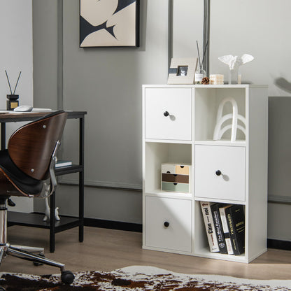 3-Tier Bookshelf with 3 Cubes &amp; 3 Drawers for Office-White