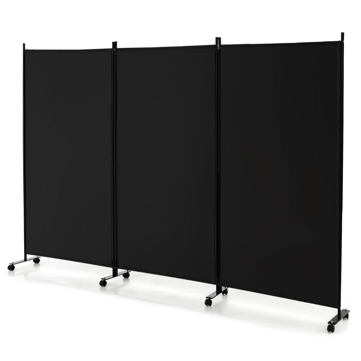 180 CM 3-Panel Folding Room Divider with Lockable Wheels-Black