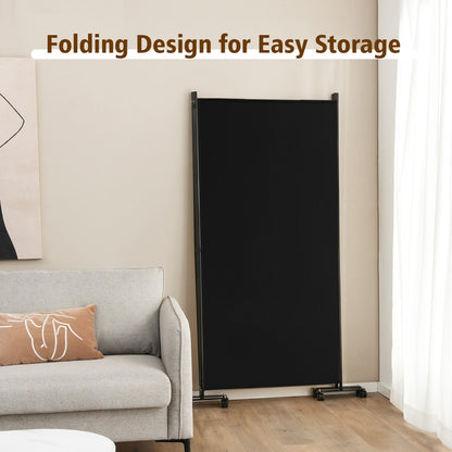 180 CM 3-Panel Folding Room Divider with Lockable Wheels-Black