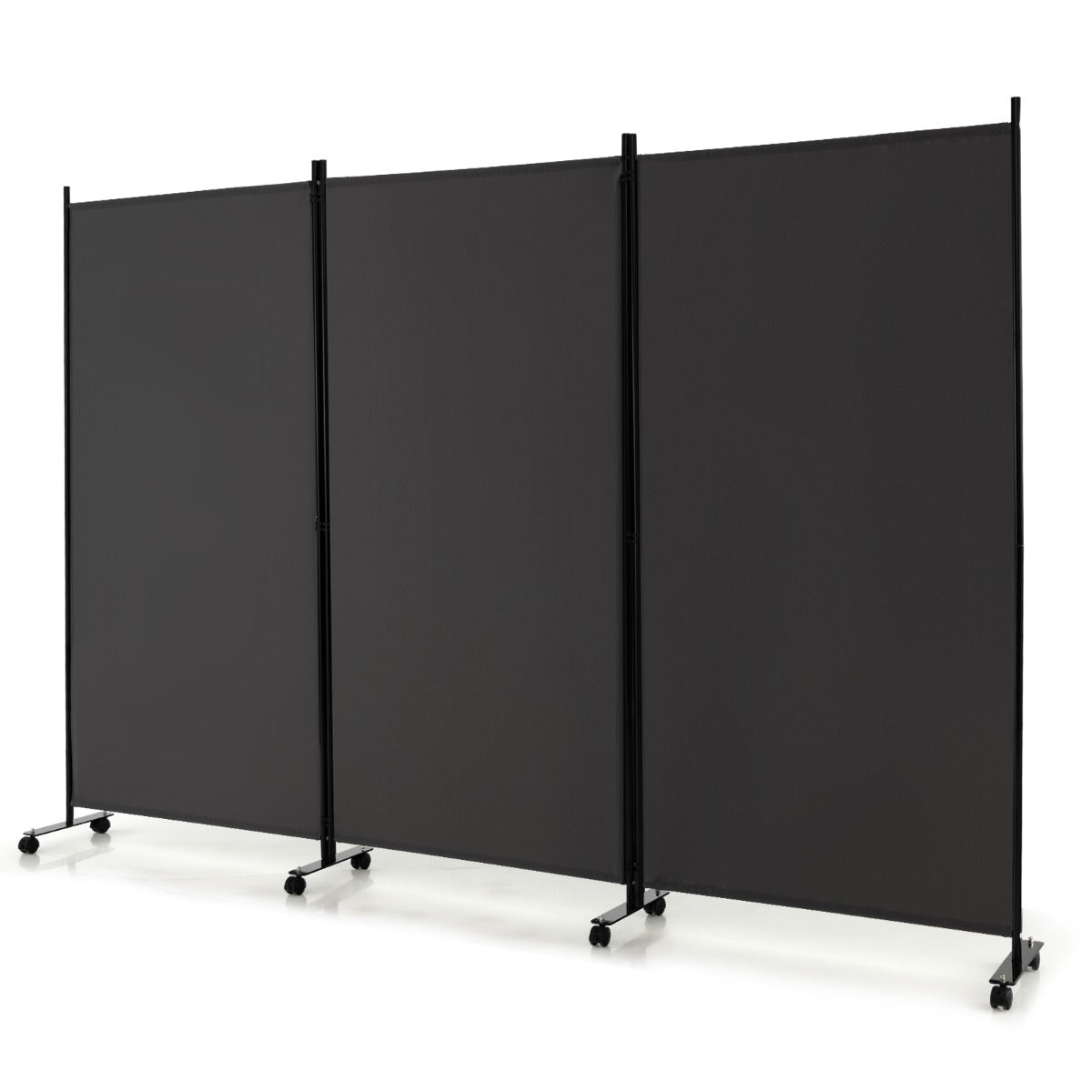 180 CM 3-Panel Folding Room Divider with Lockable Wheels-Grey