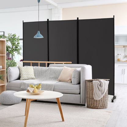 180 CM 3-Panel Folding Room Divider with Lockable Wheels-Grey