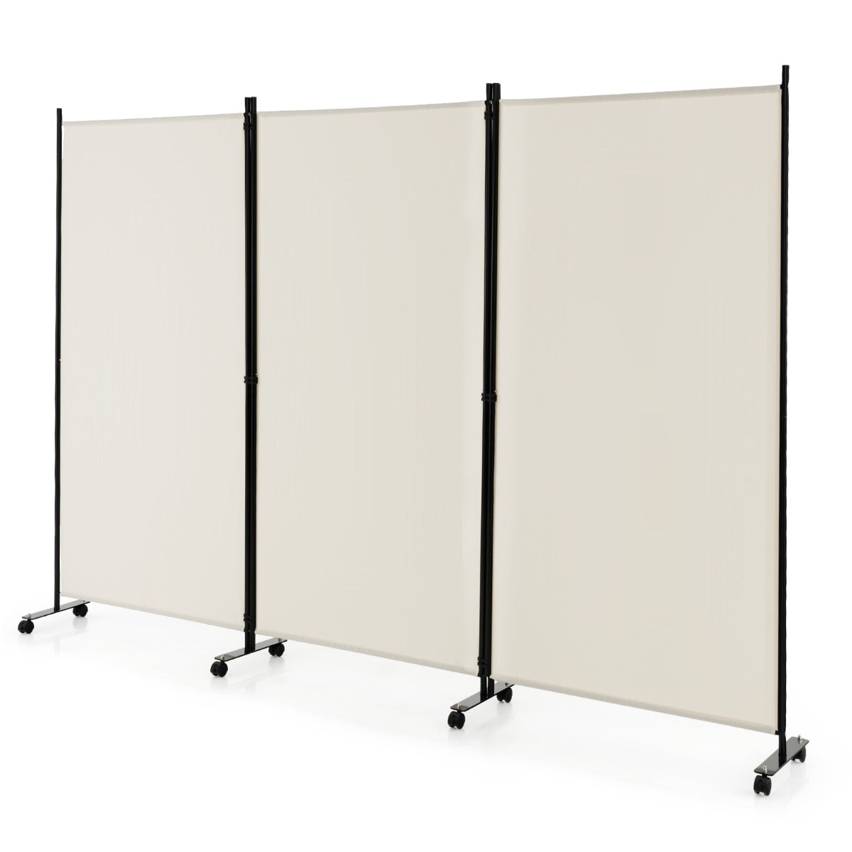 180 CM 3-Panel Folding Room Divider with Lockable Wheels-White