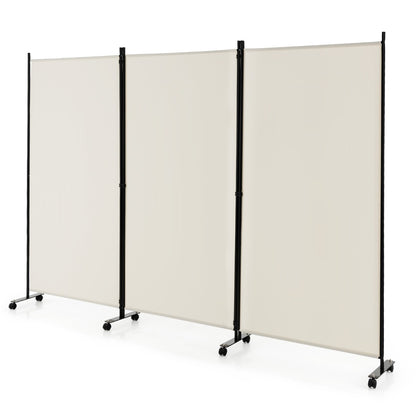 180 CM 3-Panel Folding Room Divider with Lockable Wheels-White