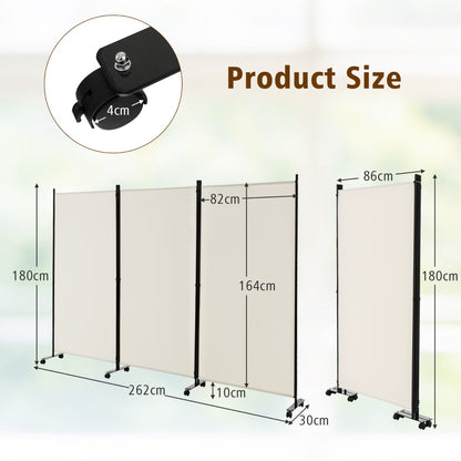 180 CM 3-Panel Folding Room Divider with Lockable Wheels-White