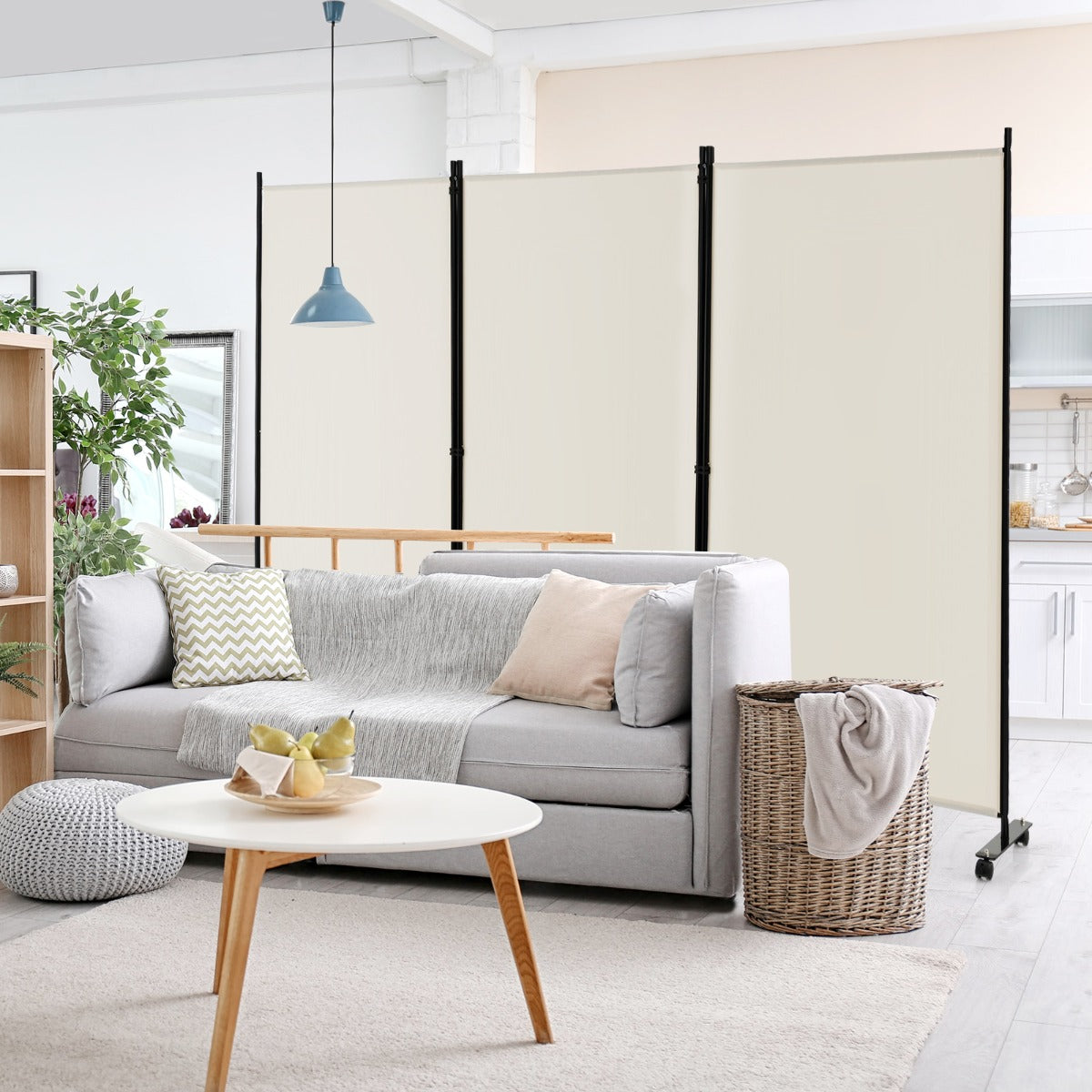 180 CM 3-Panel Folding Room Divider with Lockable Wheels-White