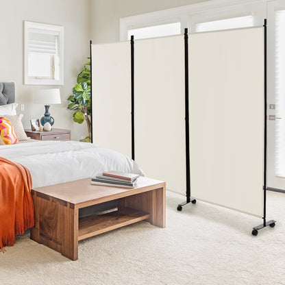 180 CM 3-Panel Folding Room Divider with Lockable Wheels-White