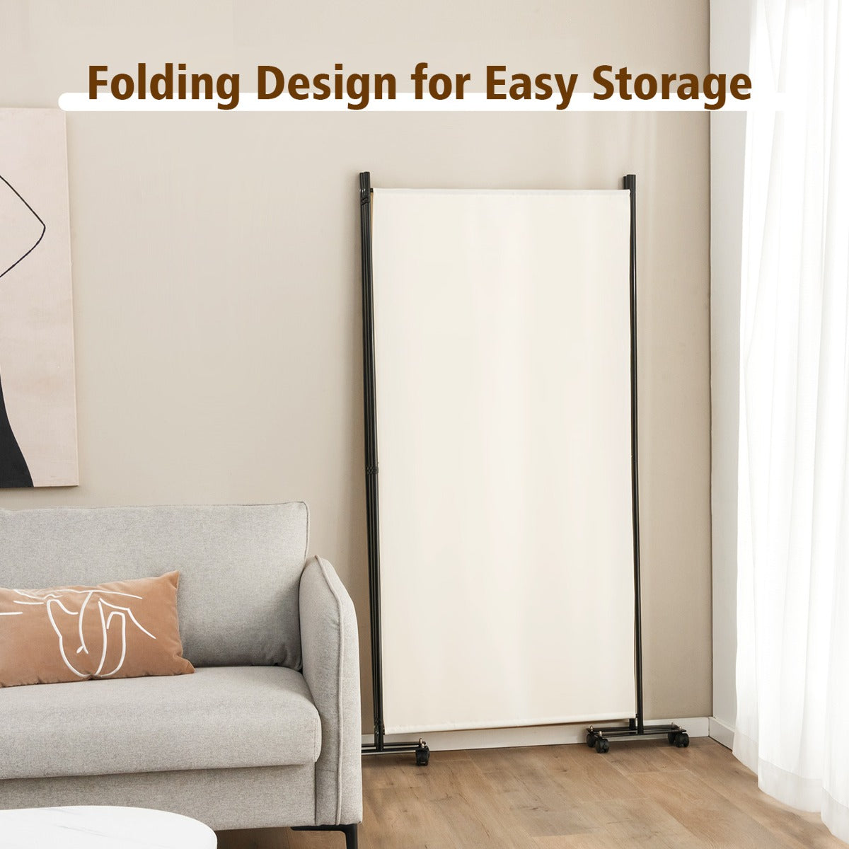 180 CM 3-Panel Folding Room Divider with Lockable Wheels-White