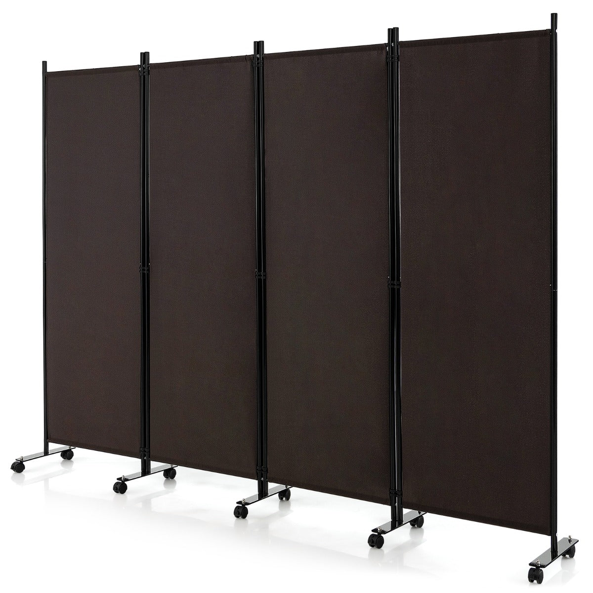 1.73m 4-Panel Folding Room Divider with Lockable Wheels-Brown