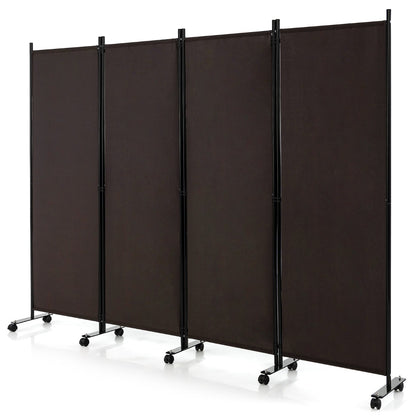 1.73m 4-Panel Folding Room Divider with Lockable Wheels-Brown