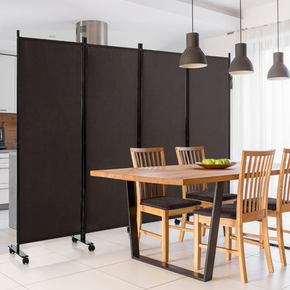 1.73m 4-Panel Folding Room Divider with Lockable Wheels-Brown