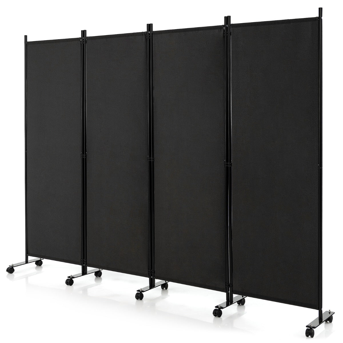 1.73m 4-Panel Folding Room Divider with Lockable Wheels-Black
