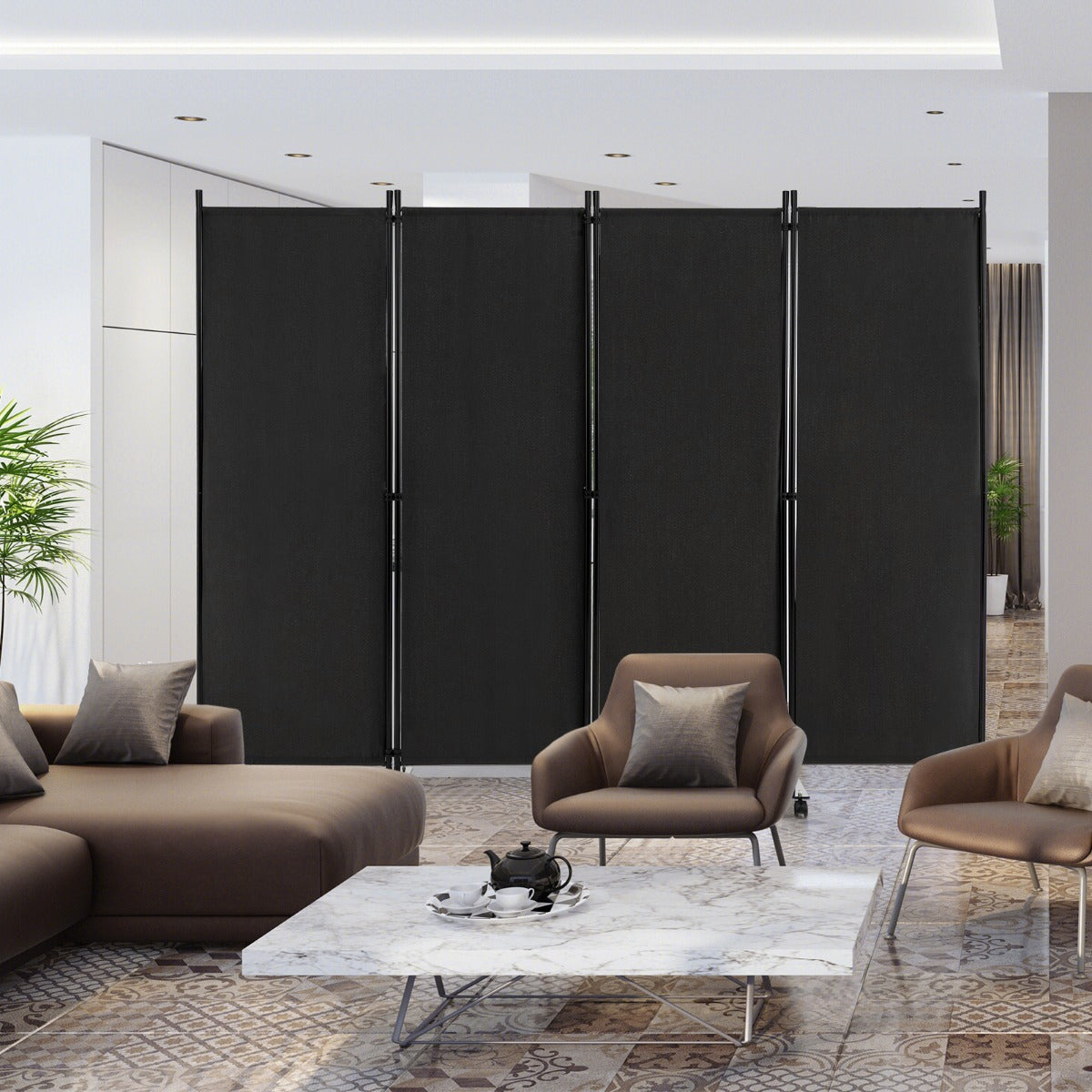 1.73m 4-Panel Folding Room Divider with Lockable Wheels-Black