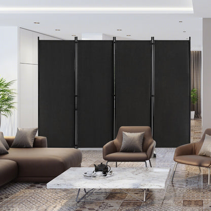 1.73m 4-Panel Folding Room Divider with Lockable Wheels-Black