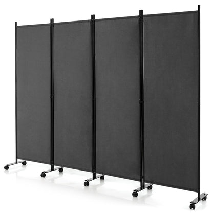 1.73m 4-Panel Folding Room Divider with Lockable Wheels-Grey
