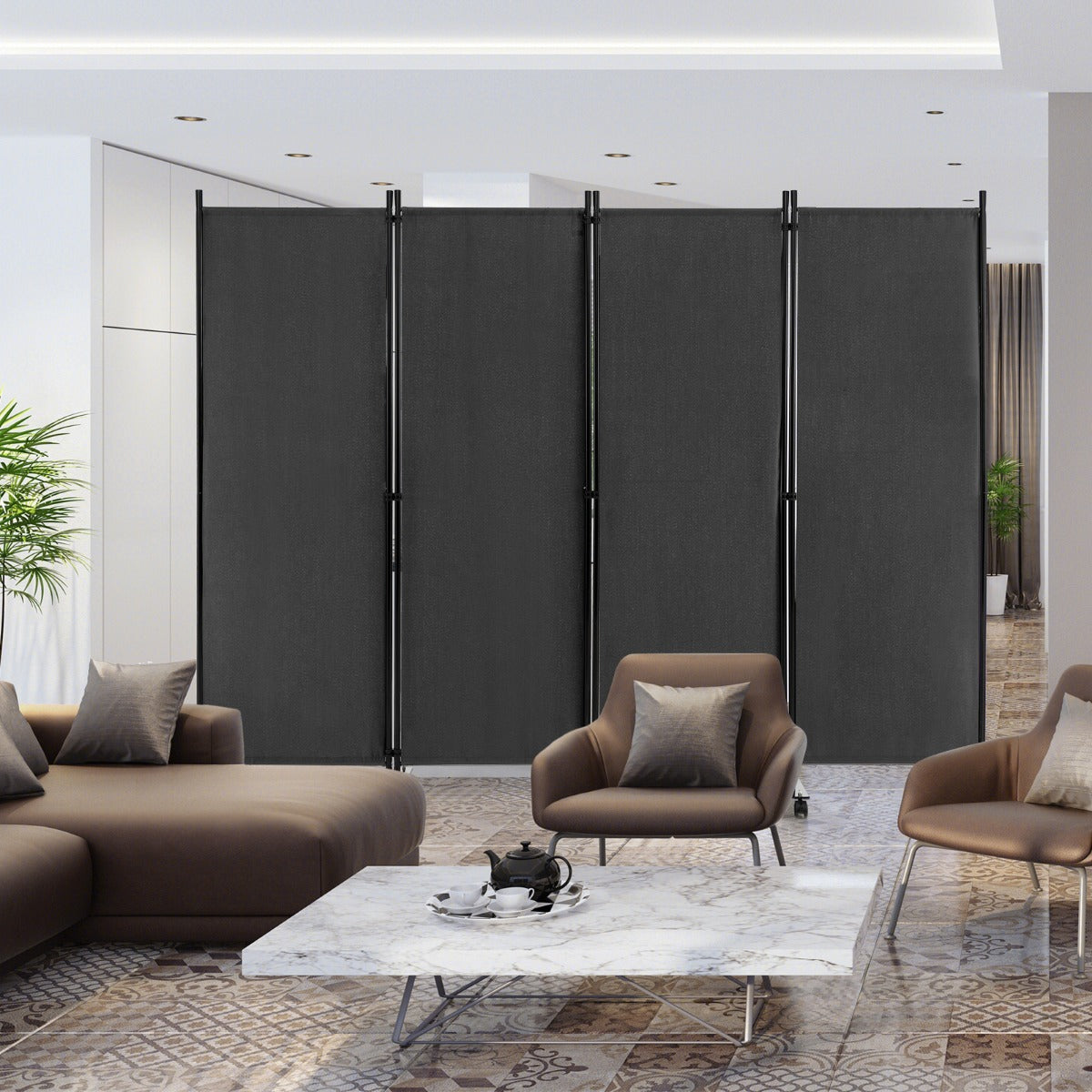1.73m 4-Panel Folding Room Divider with Lockable Wheels-Grey