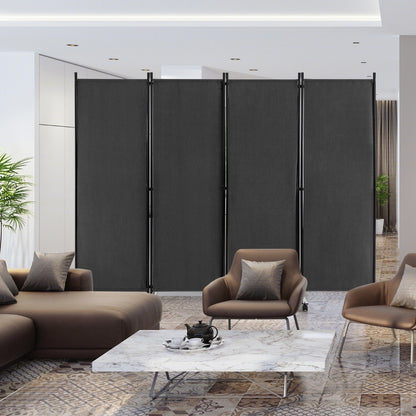 1.73m 4-Panel Folding Room Divider with Lockable Wheels-Grey