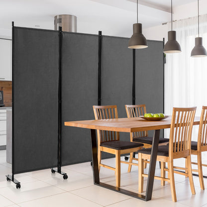 1.73m 4-Panel Folding Room Divider with Lockable Wheels-Grey