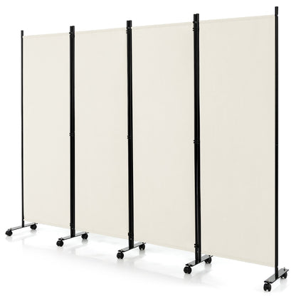 1.73m 4-Panel Folding Room Divider with Lockable Wheels-White