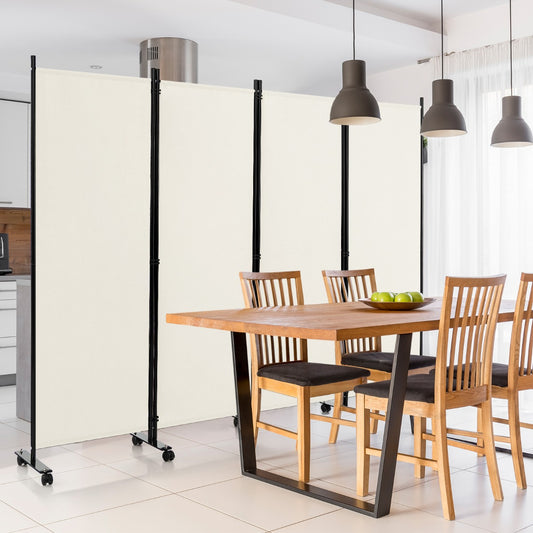 1.73m 4-Panel Folding Room Divider with Lockable Wheels-White