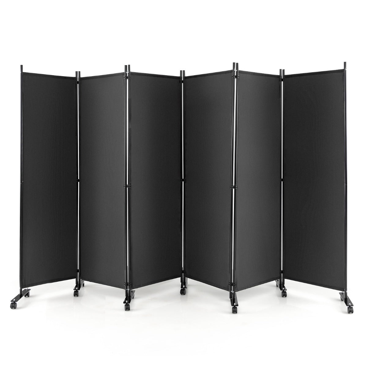 1.72m 6-Panel Folding Room Divider with Lockable Wheels-Grey