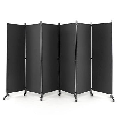 1.72m 6-Panel Folding Room Divider with Lockable Wheels-Grey