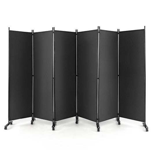 1.72m 6-Panel Folding Room Divider with Lockable Wheels-Grey