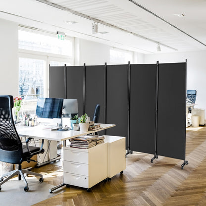 1.72m 6-Panel Folding Room Divider with Lockable Wheels-Grey