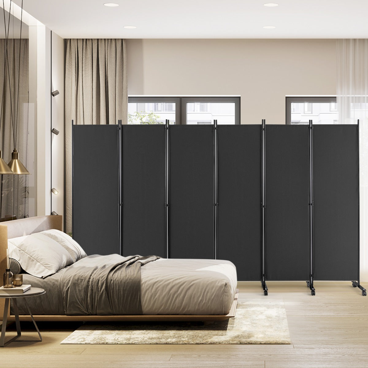 1.72m 6-Panel Folding Room Divider with Lockable Wheels-Grey