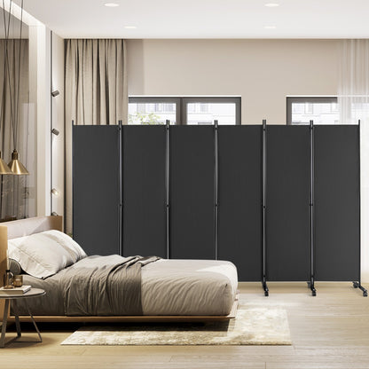 1.72m 6-Panel Folding Room Divider with Lockable Wheels-Grey