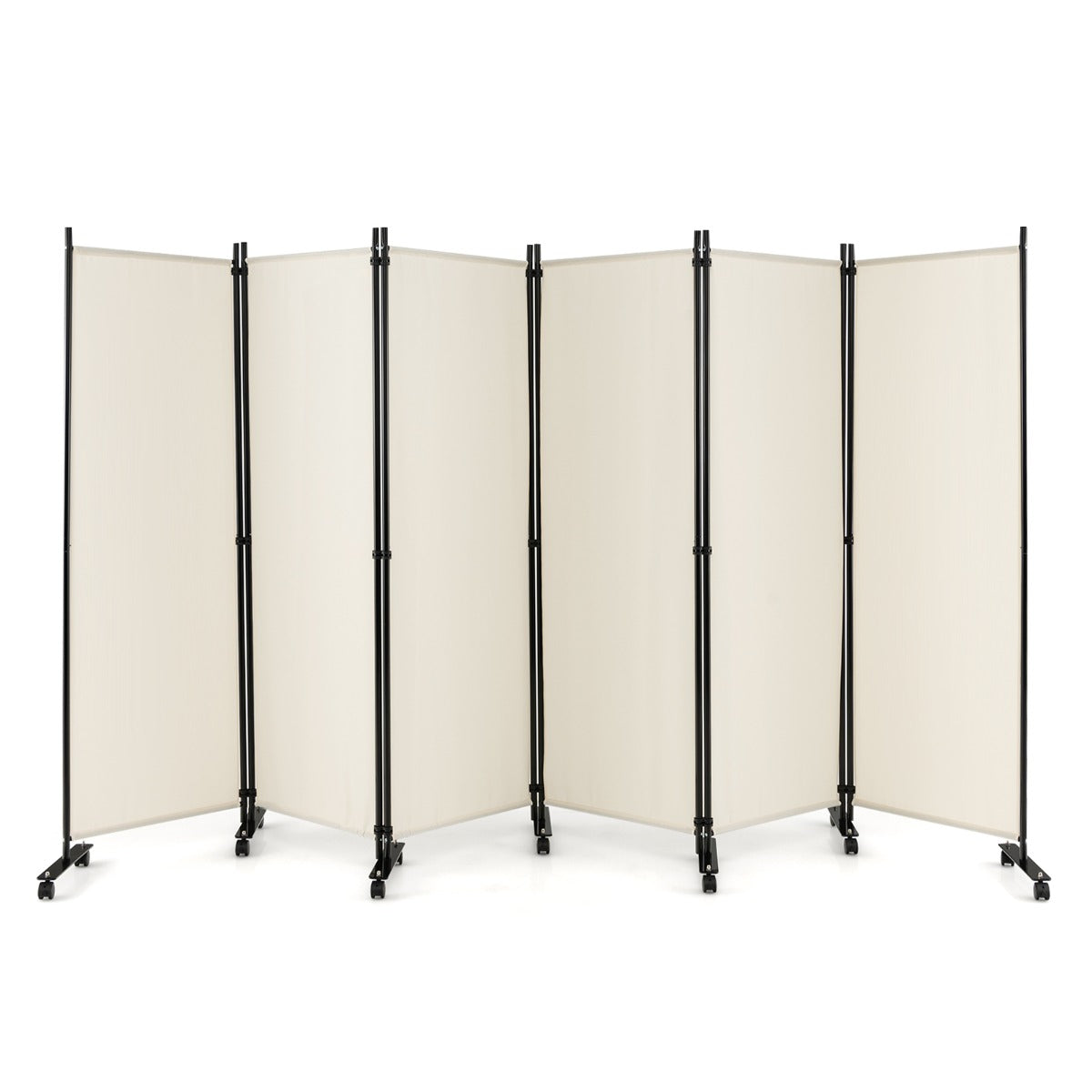 1.72m 6-Panel Folding Room Divider with Lockable Wheels-White