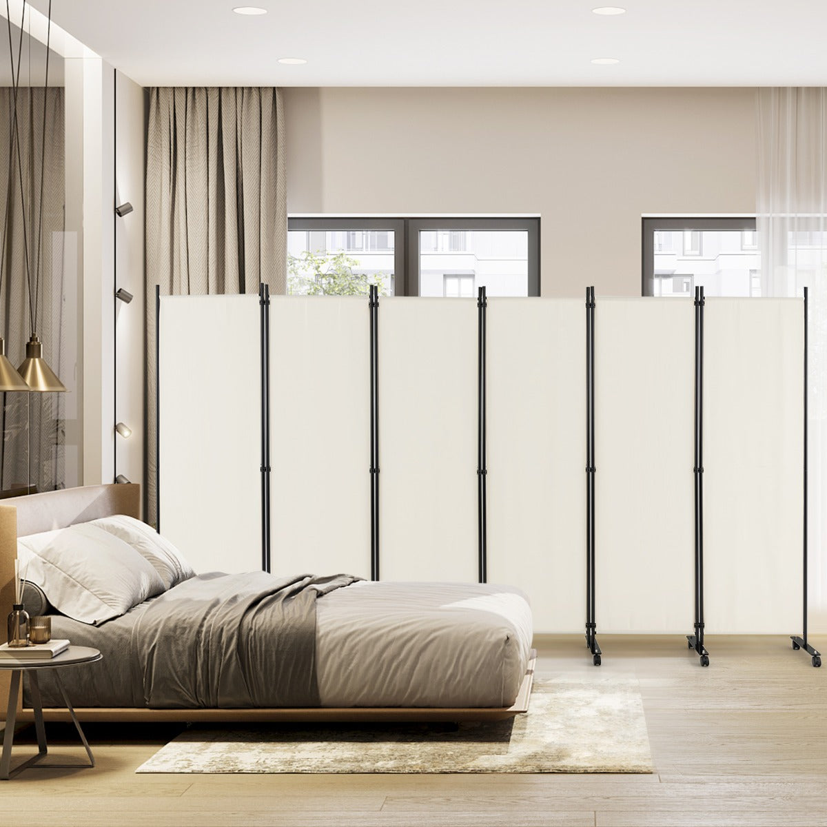 1.72m 6-Panel Folding Room Divider with Lockable Wheels-White