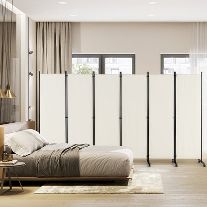 1.72m 6-Panel Folding Room Divider with Lockable Wheels-White