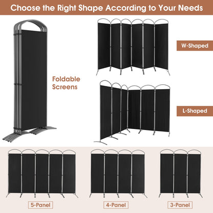 6 Panel Folding Privacy Screen for Home and Office-Black