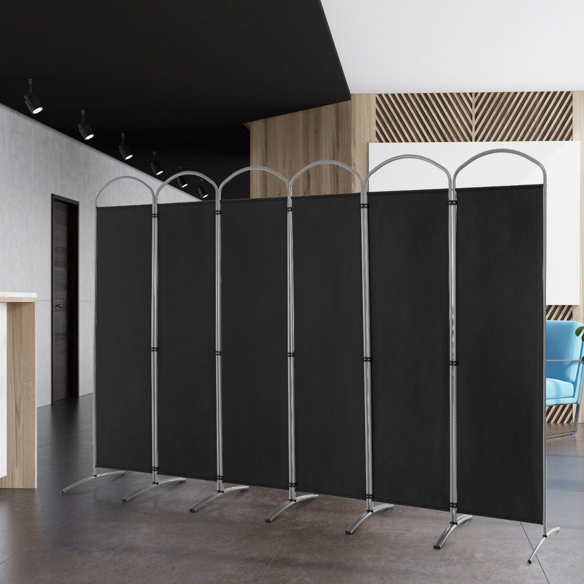 6 Panel Folding Privacy Screen for Home and Office-Black