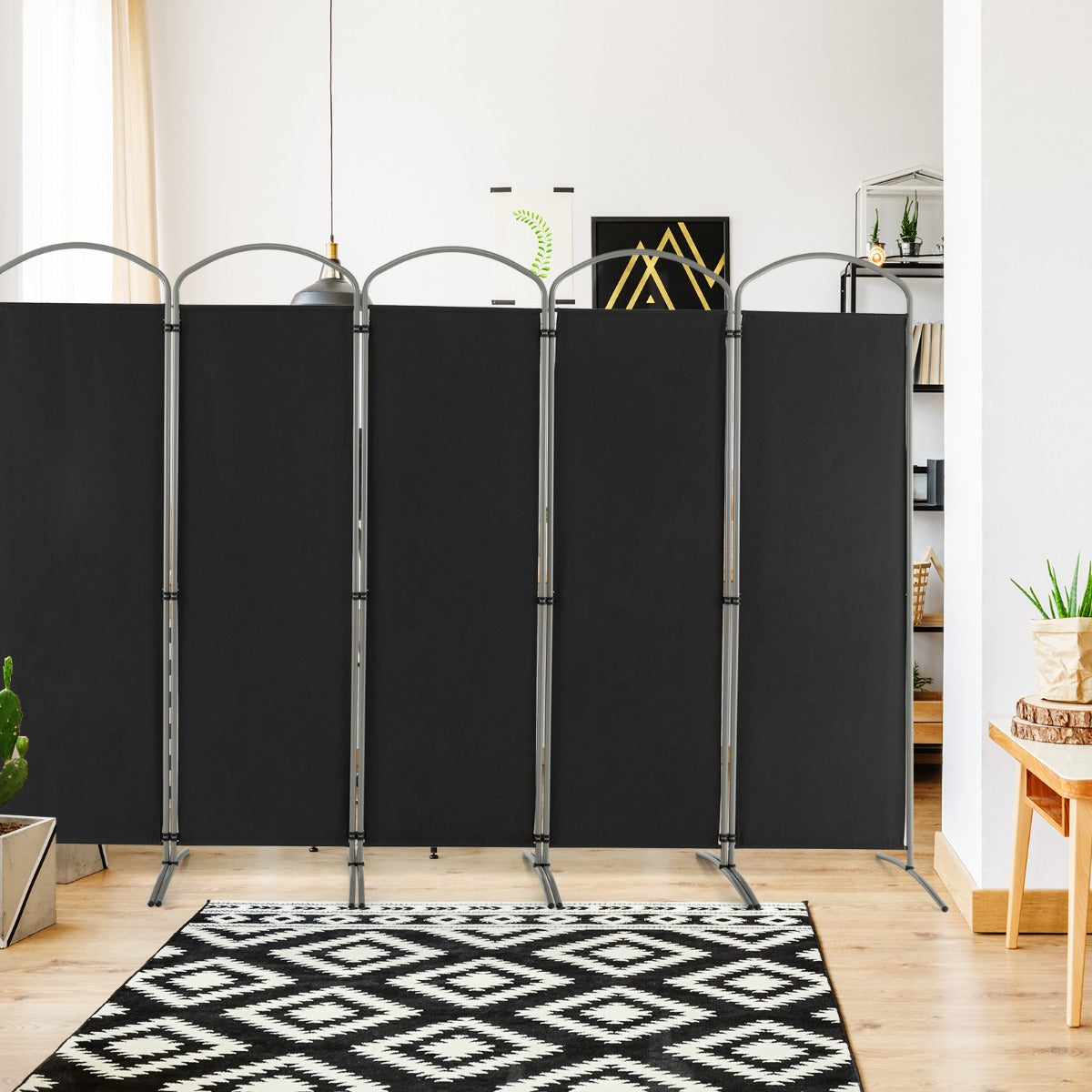 6 Panel Folding Privacy Screen for Home and Office-Black