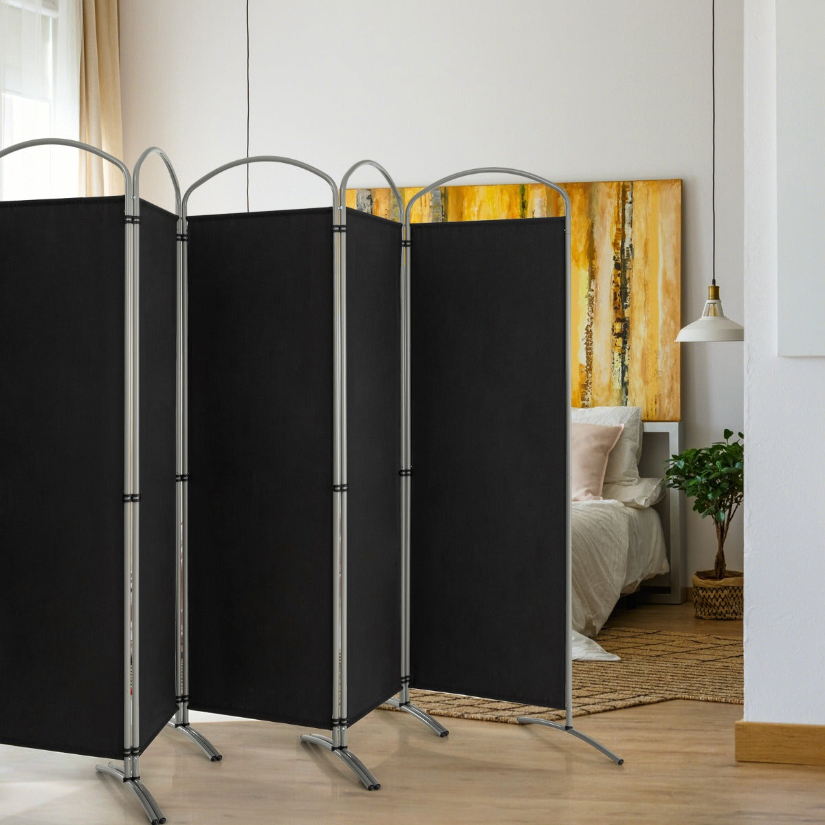 6 Panel Folding Privacy Screen for Home and Office-Black