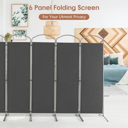 6 Panel Folding Privacy Screen for Home and Office-Grey