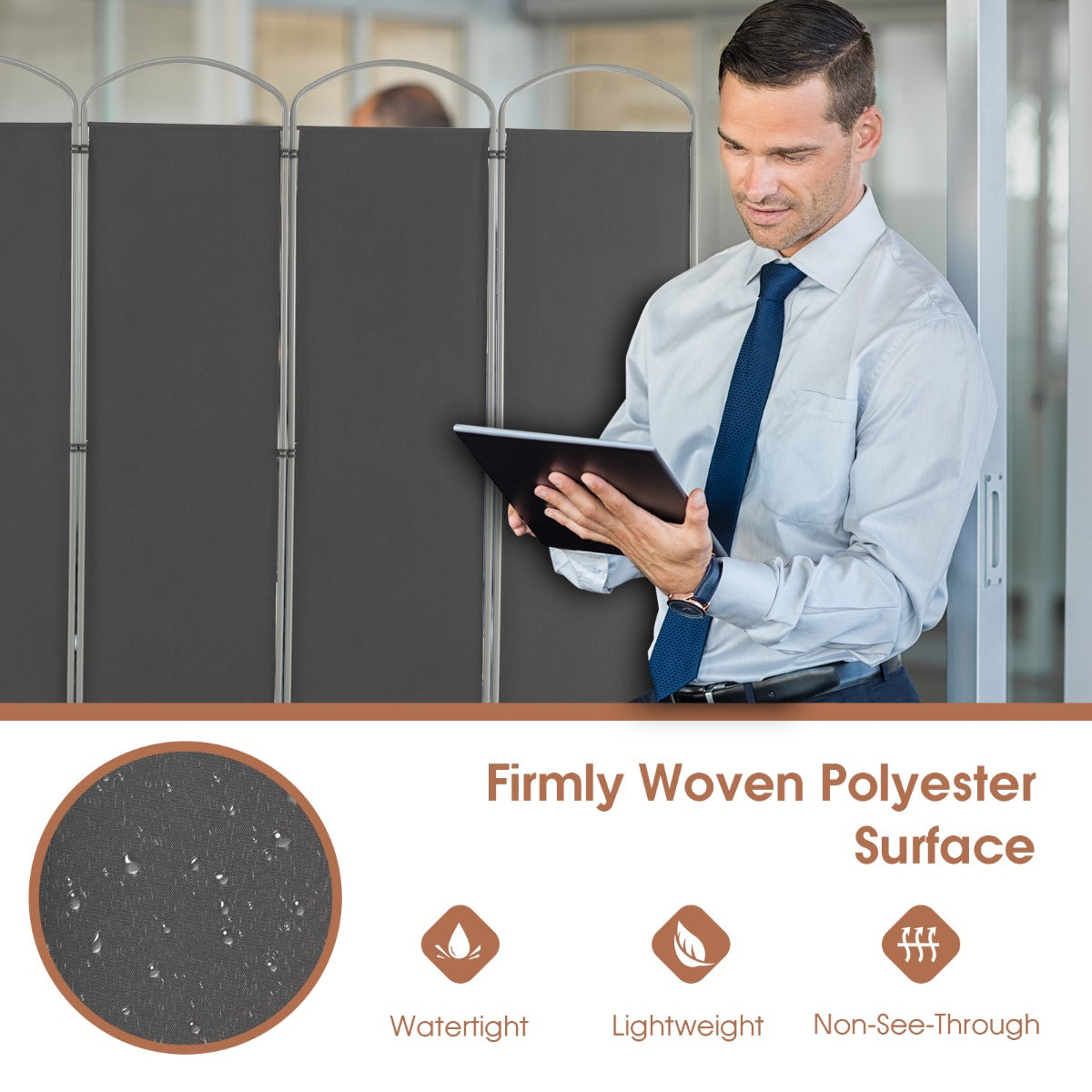 6 Panel Folding Privacy Screen for Home and Office-Grey