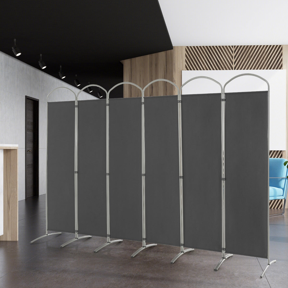 6 Panel Folding Privacy Screen for Home and Office-Grey