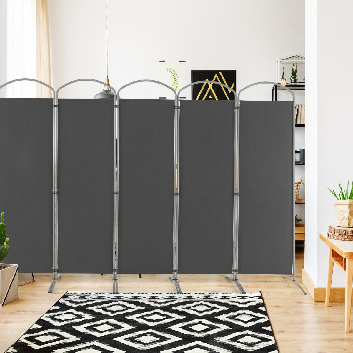 6 Panel Folding Privacy Screen for Home and Office-Grey