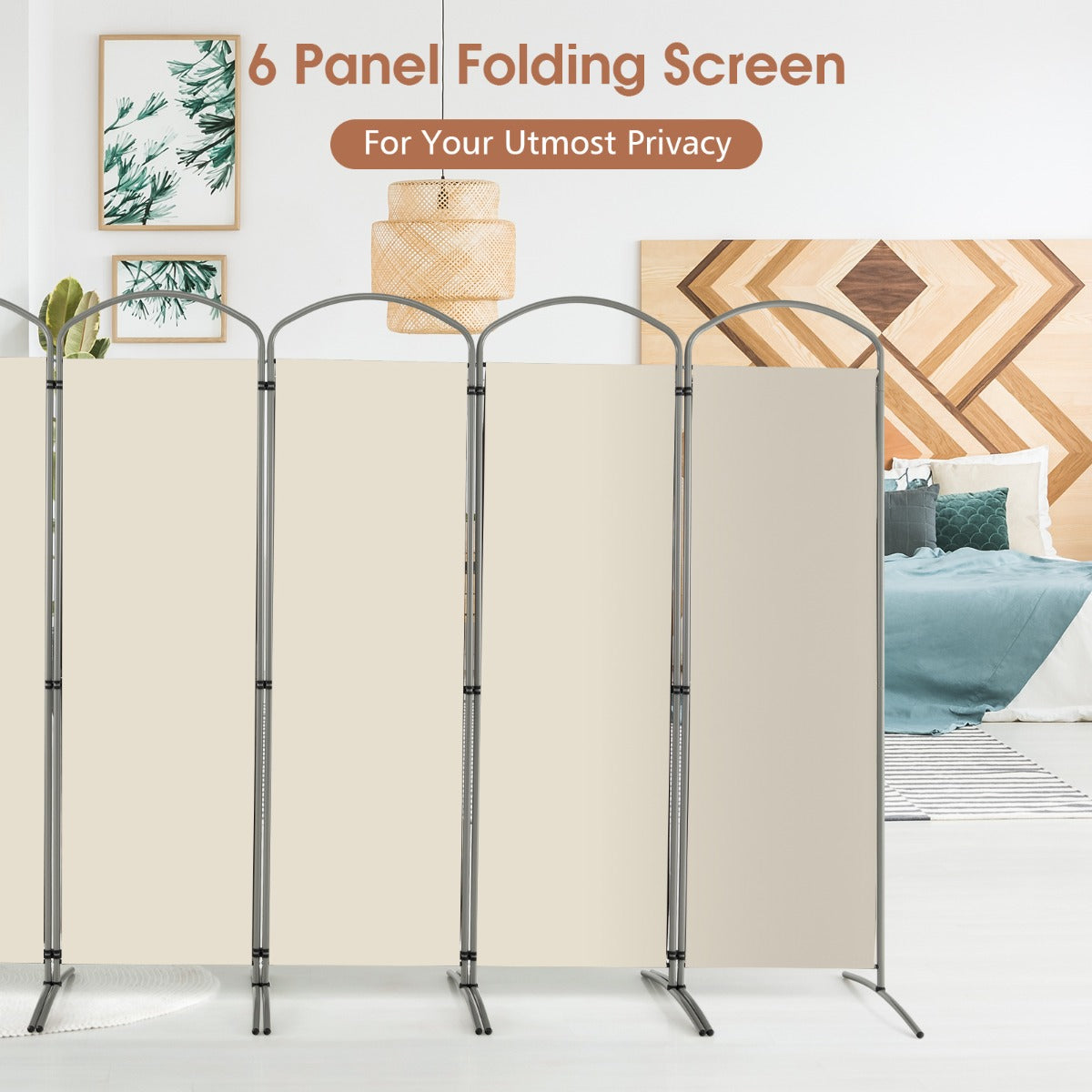 6 Panel Folding Privacy Screen for Home and Office-White