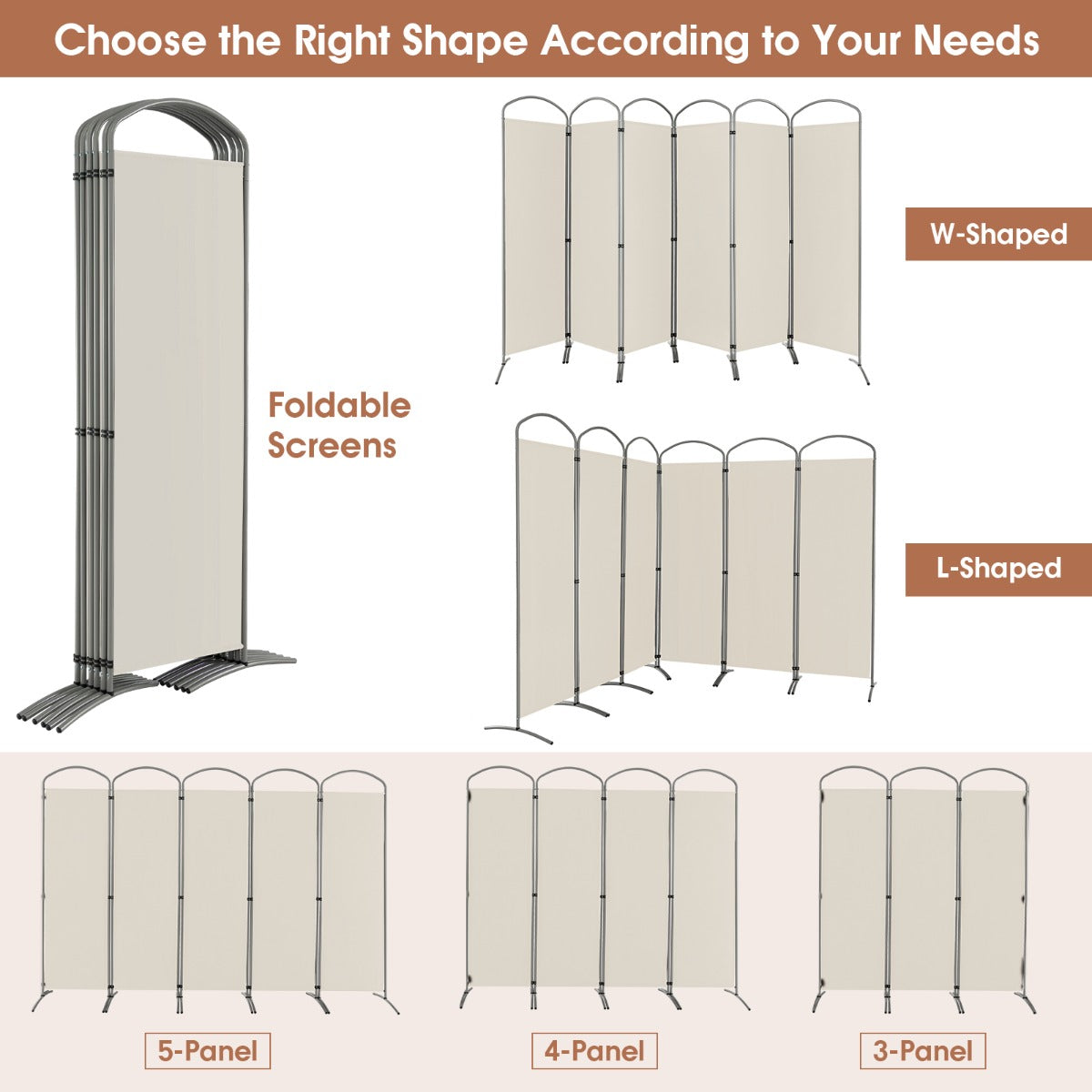 6 Panel Folding Privacy Screen for Home and Office-White