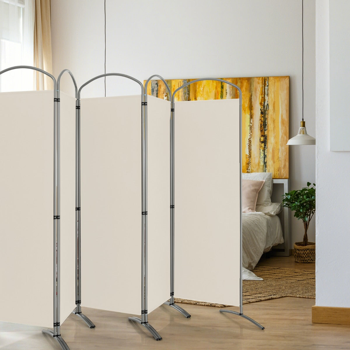 6 Panel Folding Privacy Screen for Home and Office-White
