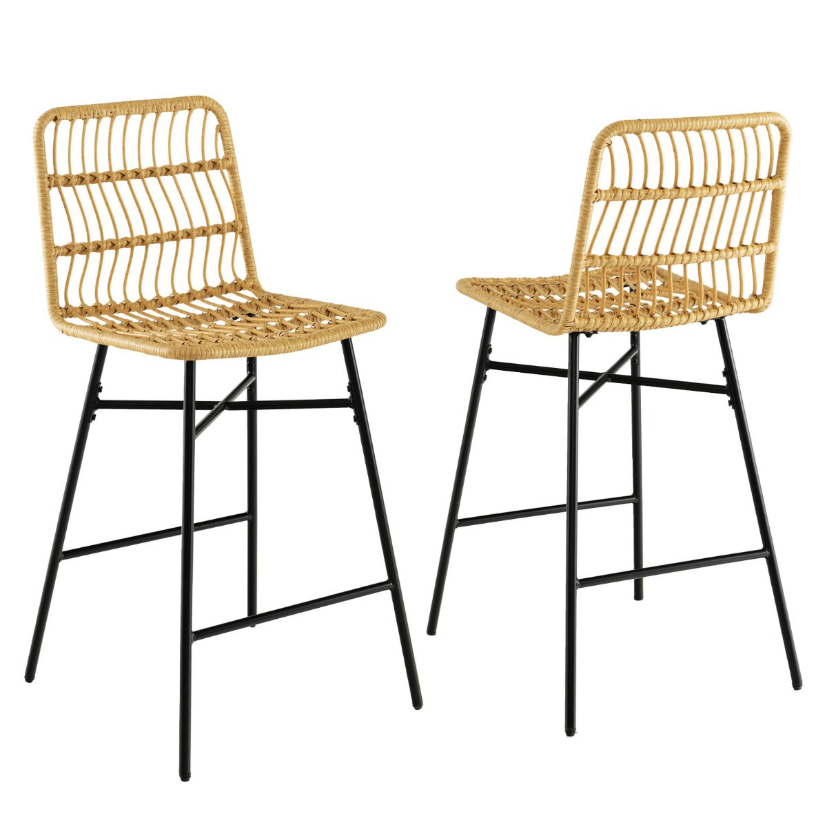 Set of 2 69 cm Rattan Bar Stools with Sturdy Metal Frame