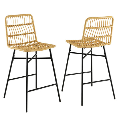 Set of 2 69 cm Rattan Bar Stools with Sturdy Metal Frame