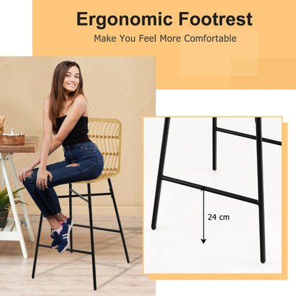 Set of 2 69 cm Rattan Bar Stools with Sturdy Metal Frame
