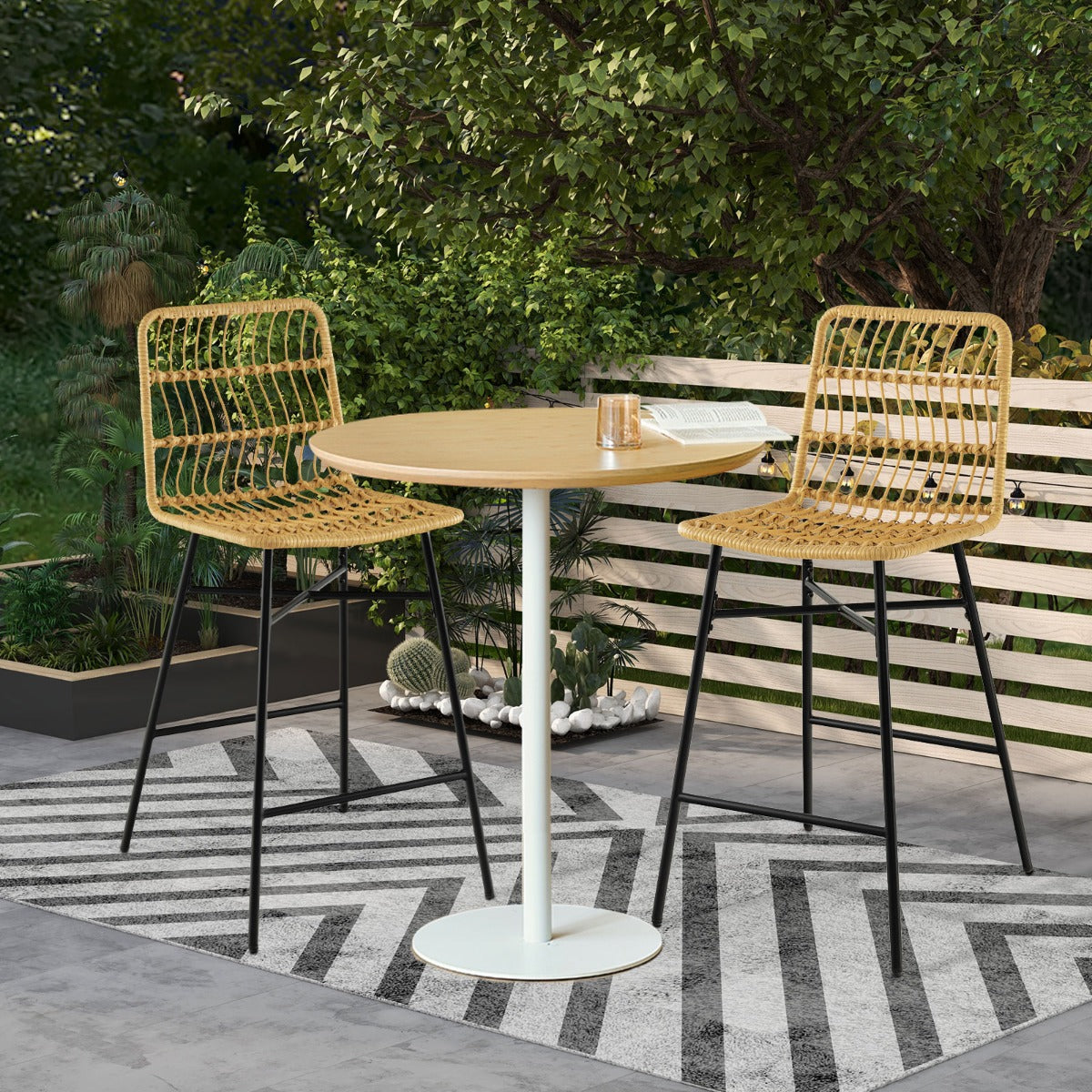 Set of 2 69 cm Rattan Bar Stools with Sturdy Metal Frame