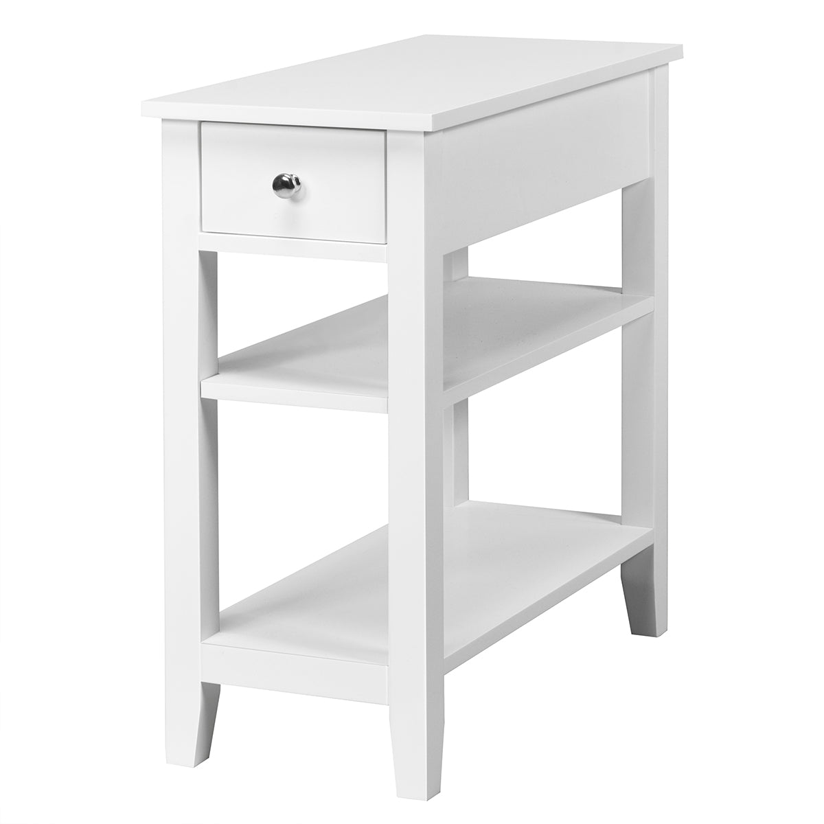 3-Tier End Table with One Drawer and Double Shelves for Bedroom Living Room-White